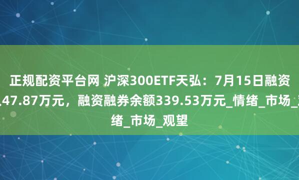 正规配资平台网 沪深300ETF天弘：7月15日融资买入47.87万元，融资融券余额339.53万元_情绪_市场_观望